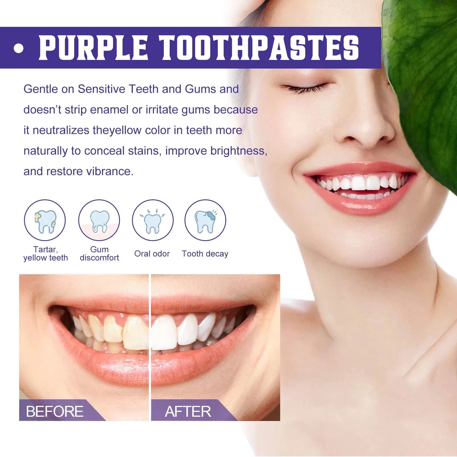 Purple Whitening Toothpaste for Oral Enamel Clean Care